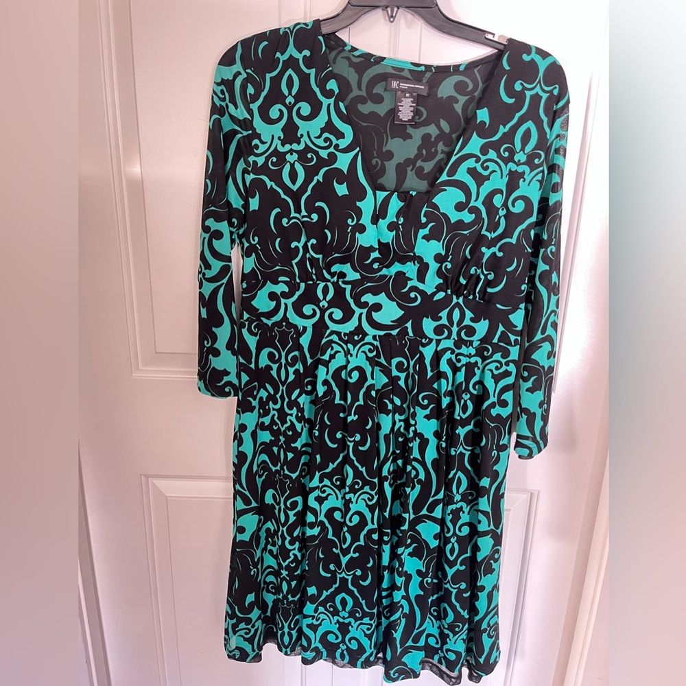 INC International Concepts Black and Green Long Sleeve Dress 2x